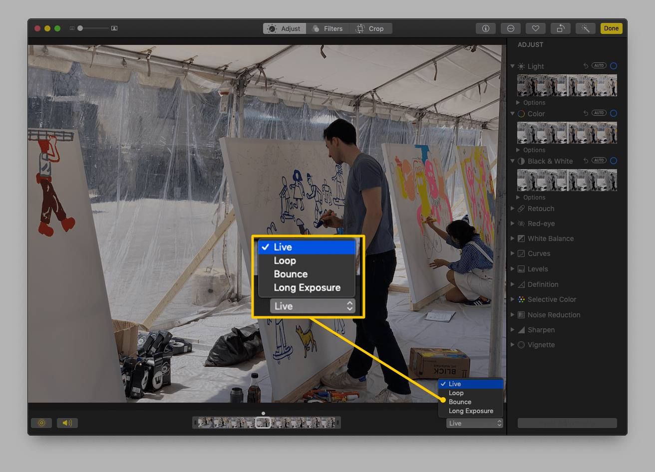 Варианты эффектов живого фото в macOS Фотографии