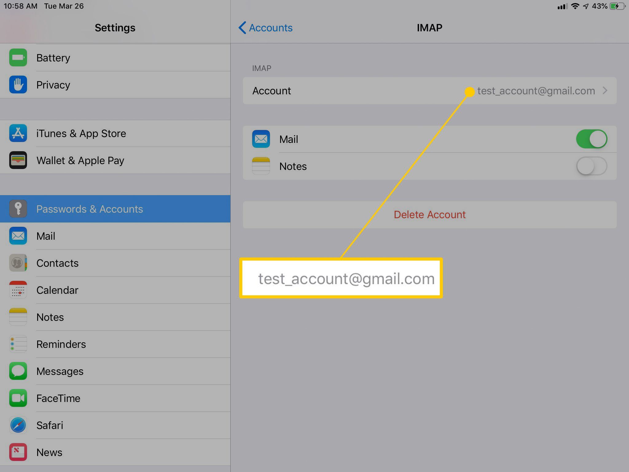 Учетная запись электронной почты с поддержкой IMAP в настройках iOS