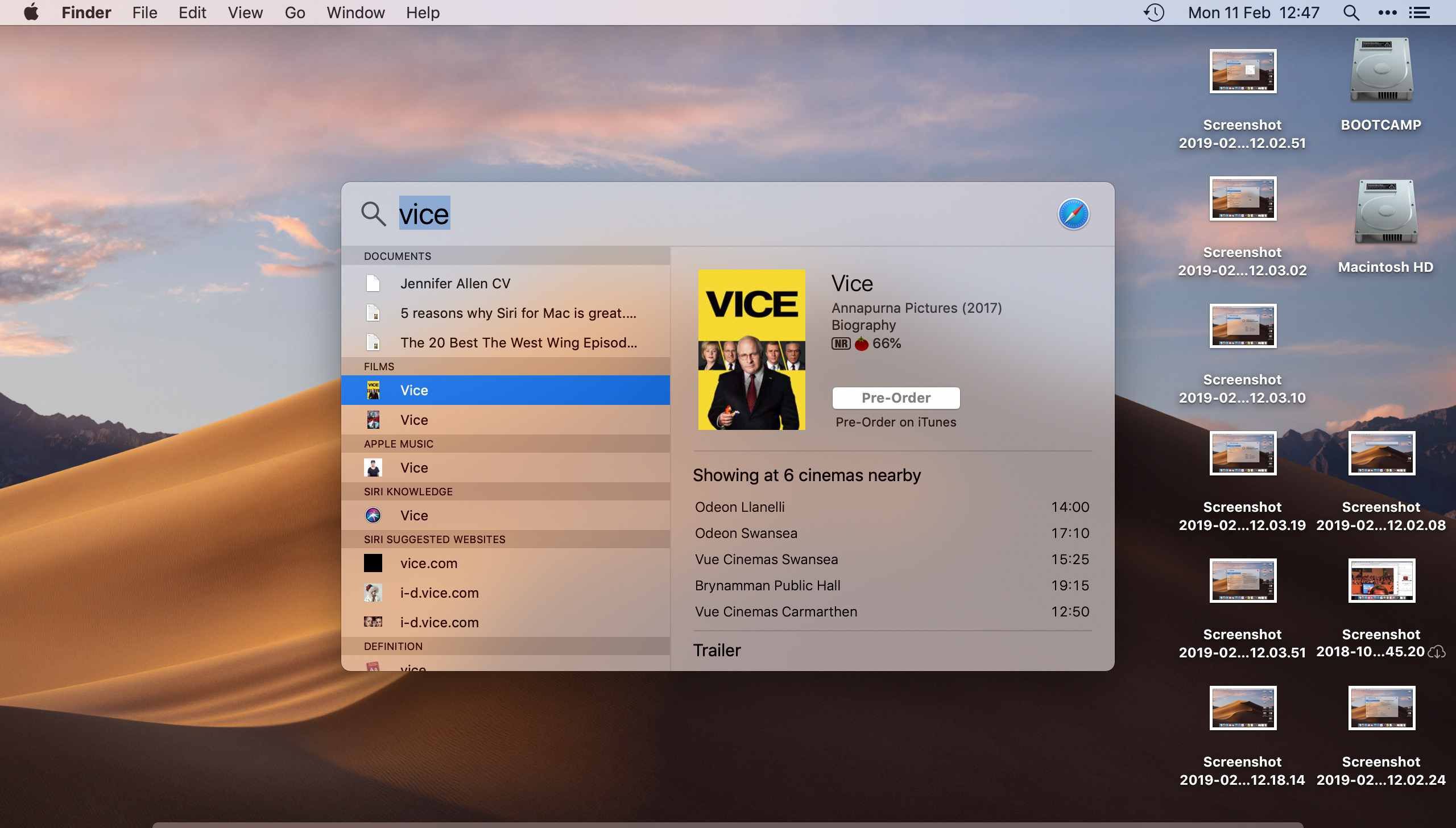 Mac OS Spotlight Поиск фильма Покупка Предварительный просмотр