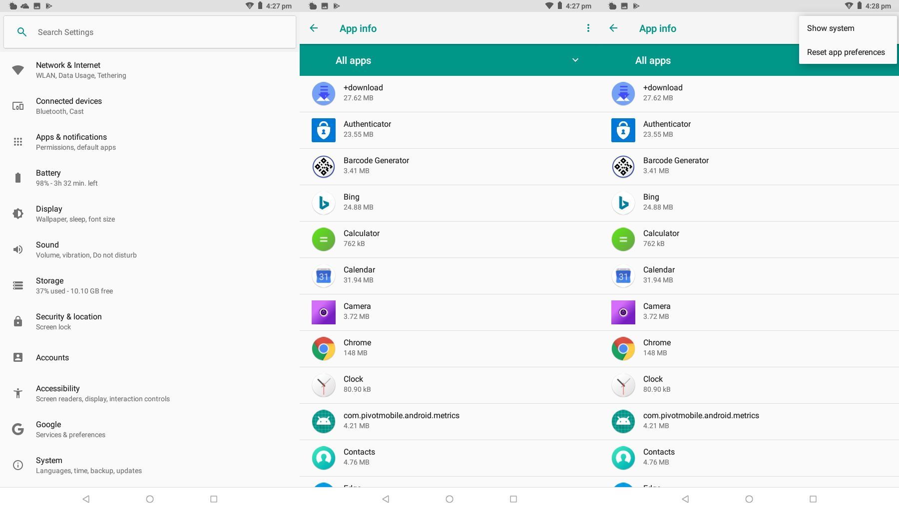 Снимки экрана, показывающие, как найти приложения Android в настройках.