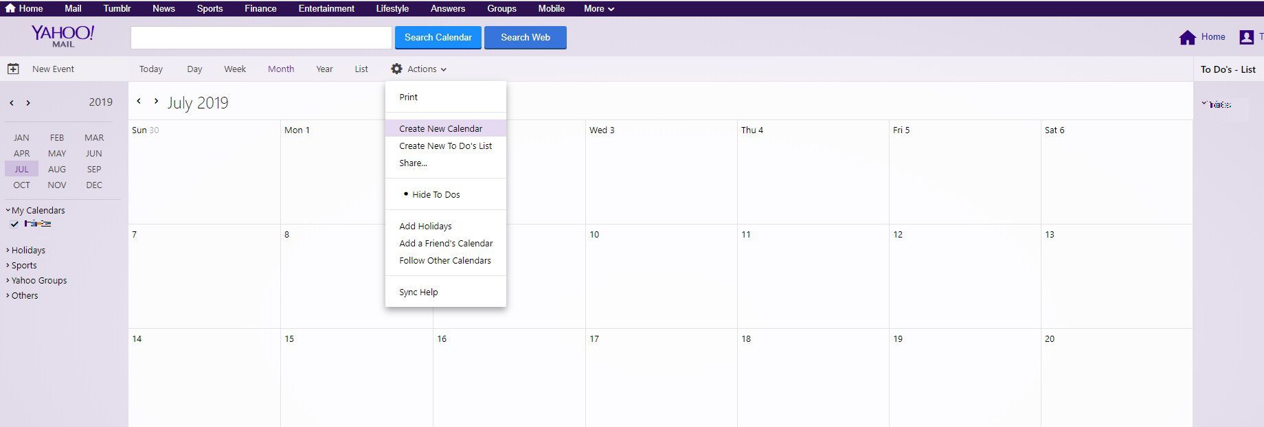 Скриншот создания нового календаря