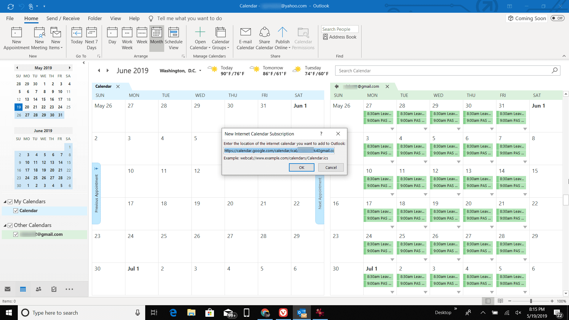 Снимок экрана: вставка ссылки в календарь в Outlook
