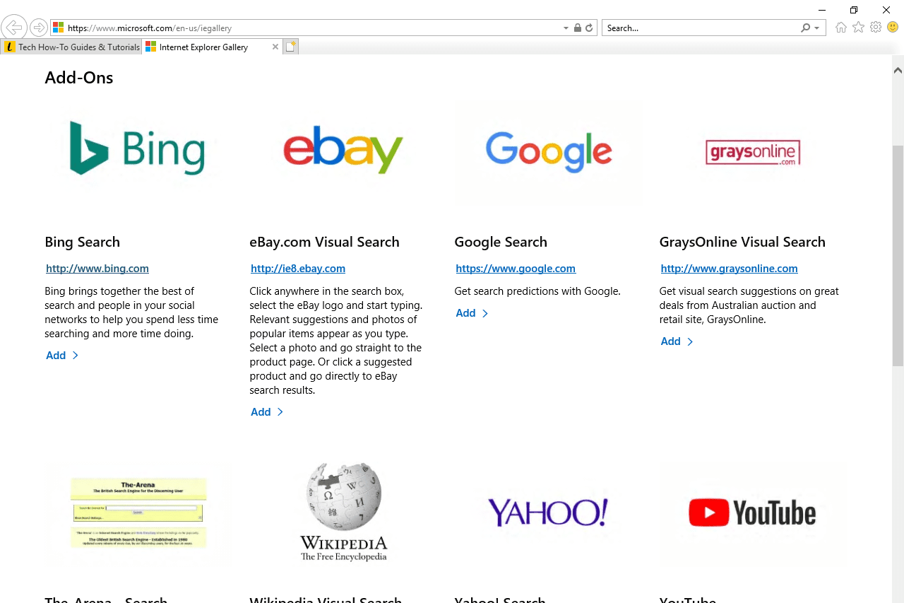 Опция Google Search IE в галерее