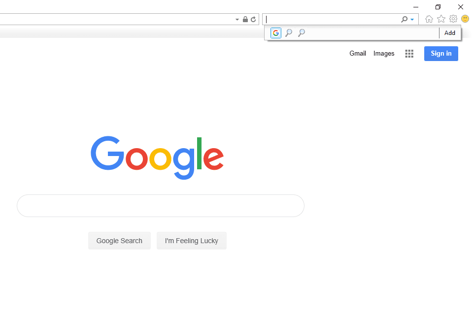 Опция поиска Google в панели поиска Internet Explorer