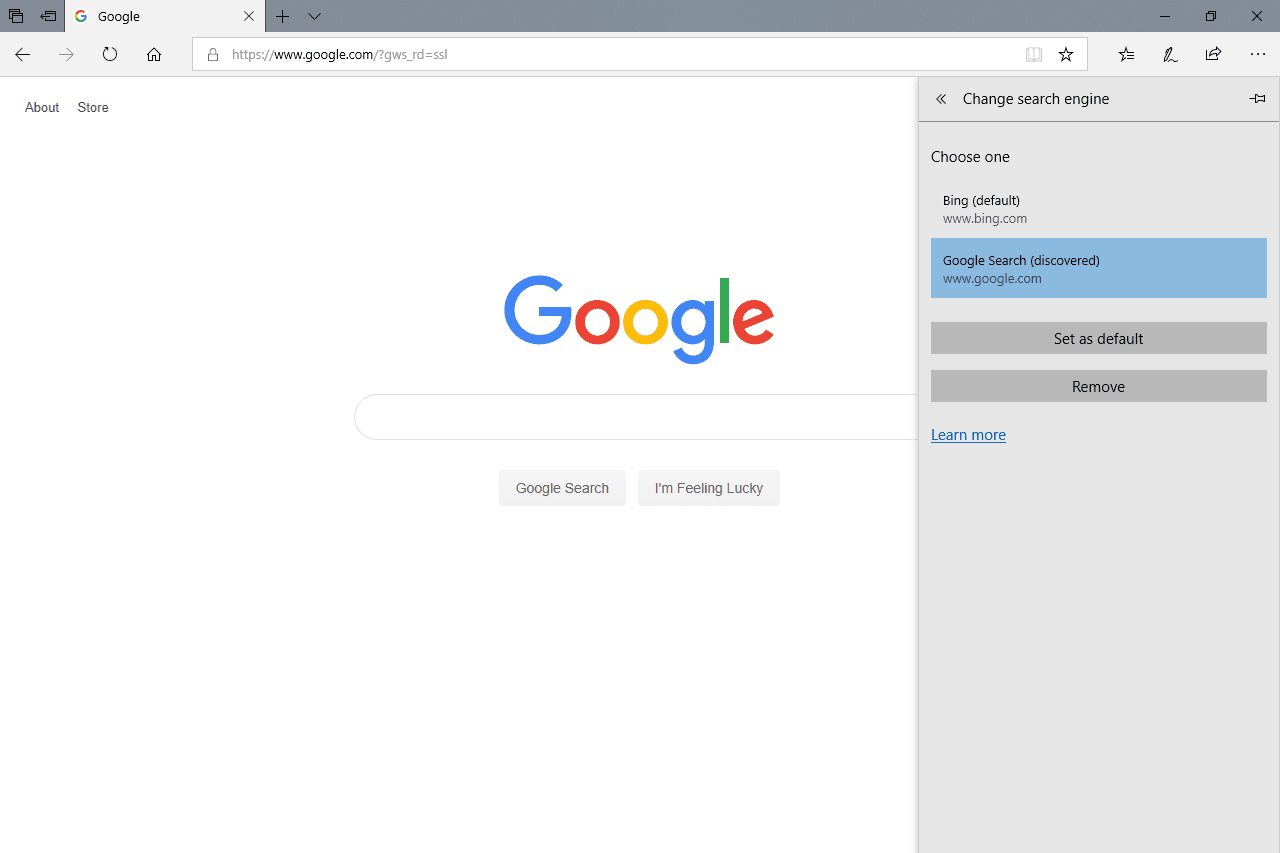 Изменить экран поисковой системы в браузере Edge