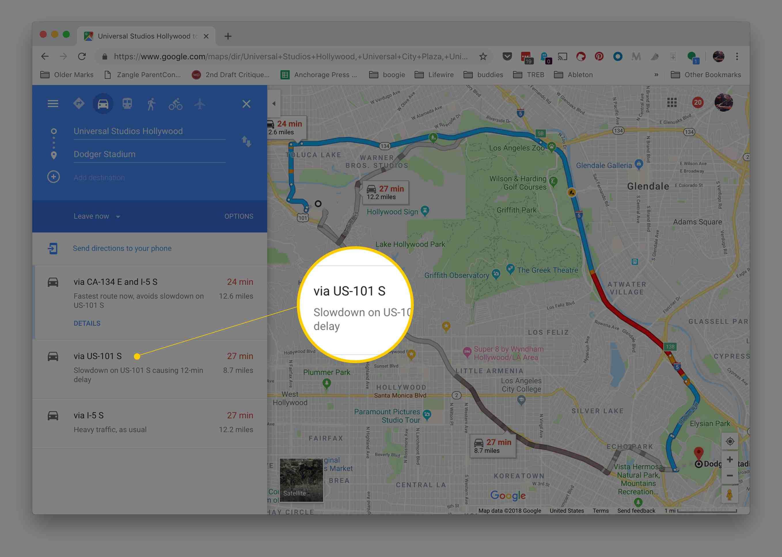 Альтернативный интерфейс маршрута в Google Maps в Chrome для macOS