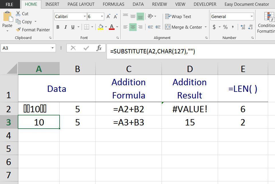 Удалить символ ASCII № 127 из данных в Excel