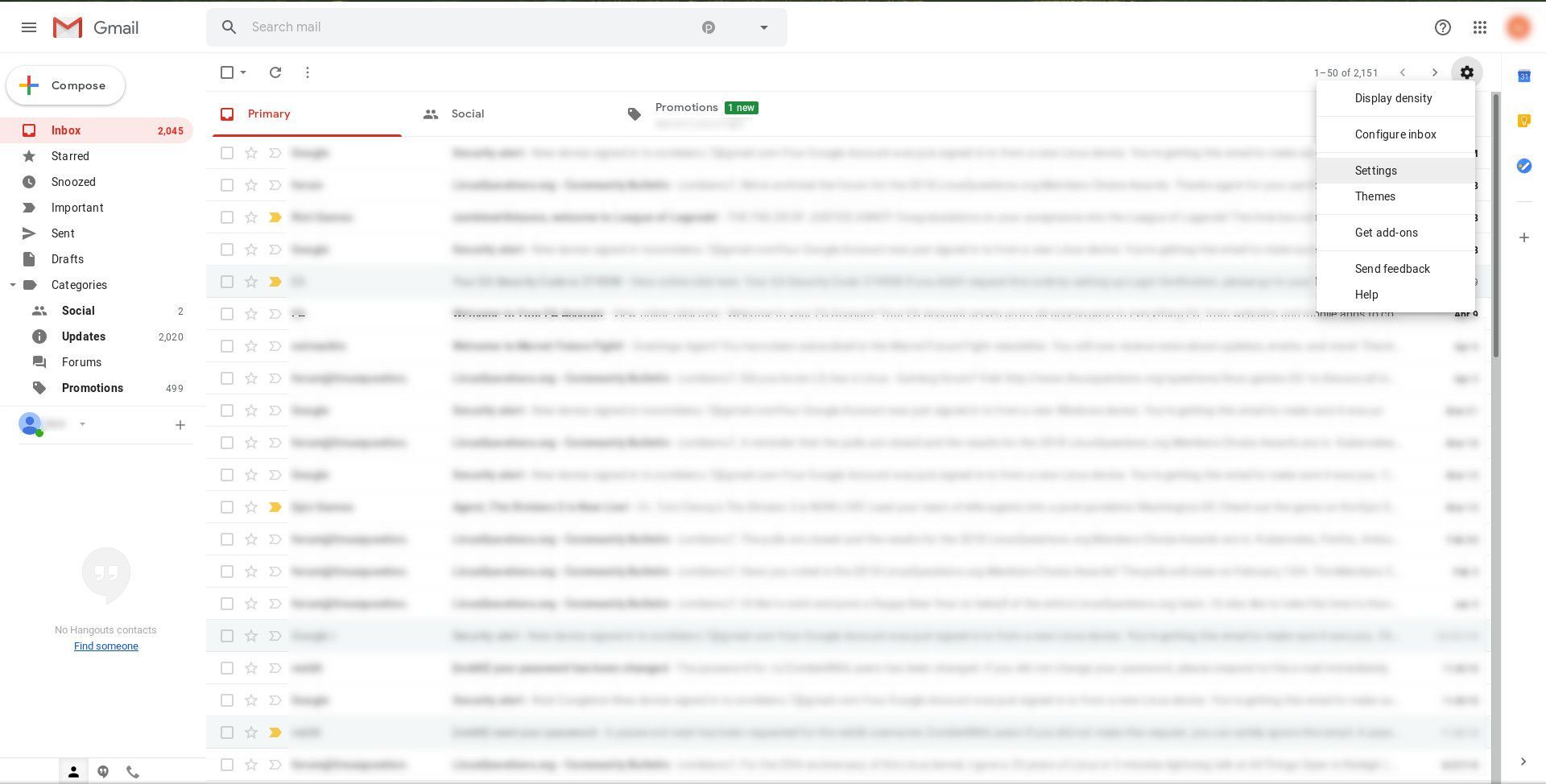 Открыть настройки из дома Gmail