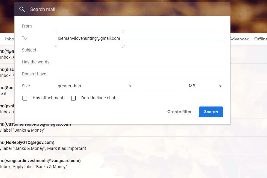 Создать новый фильтр Gmail