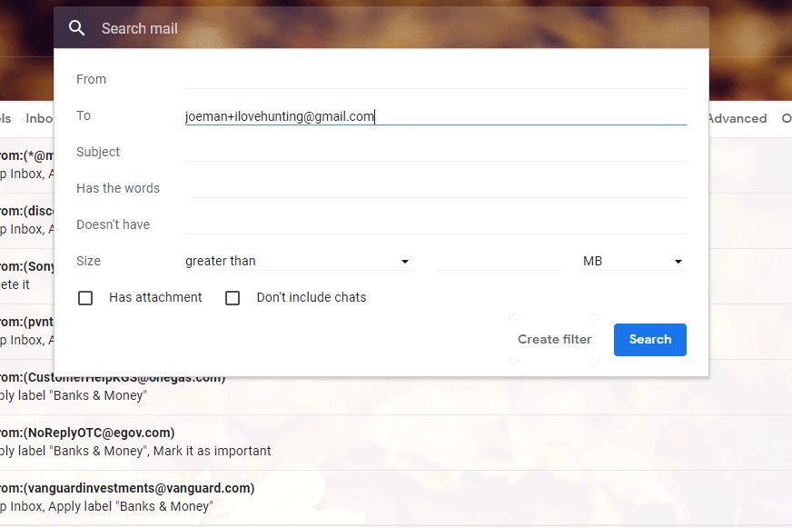 Gmail новый фильтр, шаг 2