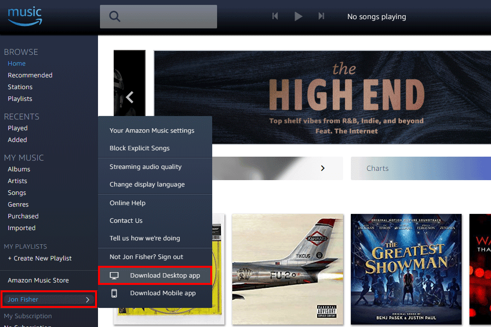 Снимок экрана, показывающий, как загрузить настольное приложение Amazon Music
