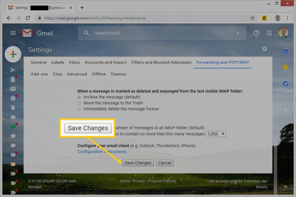 Сохранить изменения в настройках Gmail