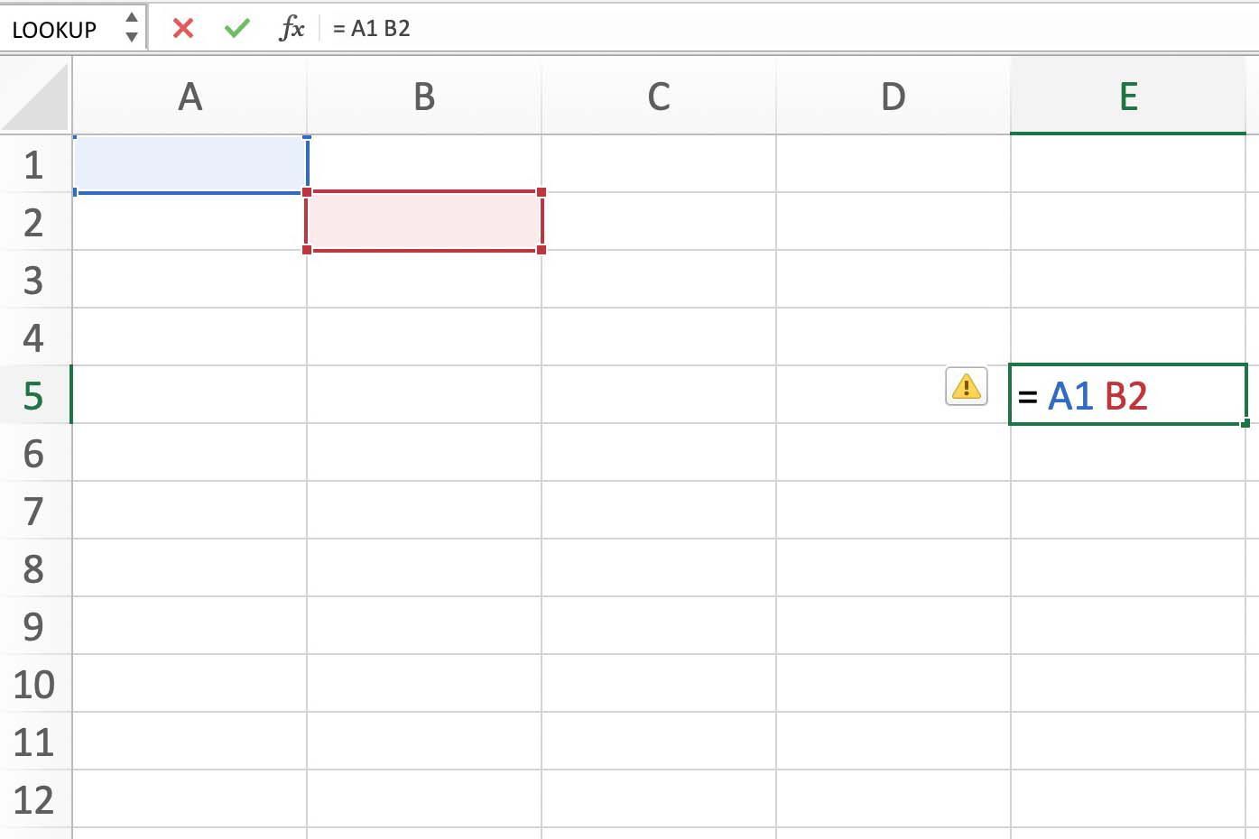 Снимок экрана Excel с ошибкой NULL