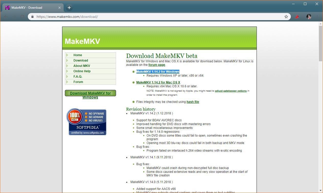 Скриншот сайта MakeMKV.