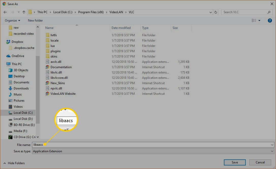 загрузка файла libaacs в папку VLC