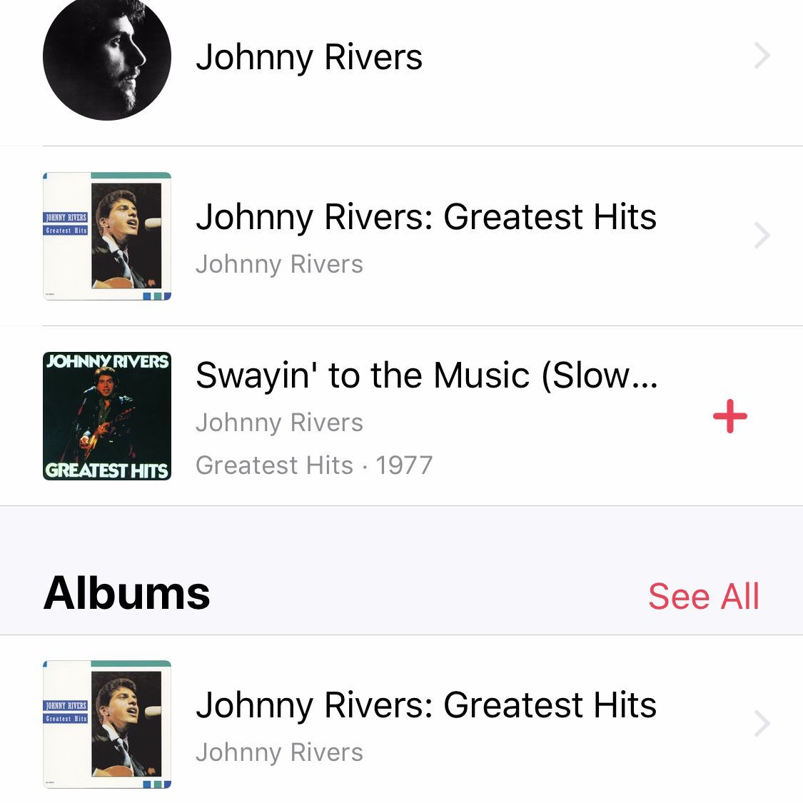 Скриншот результатов поиска в Apple Music на iPhone