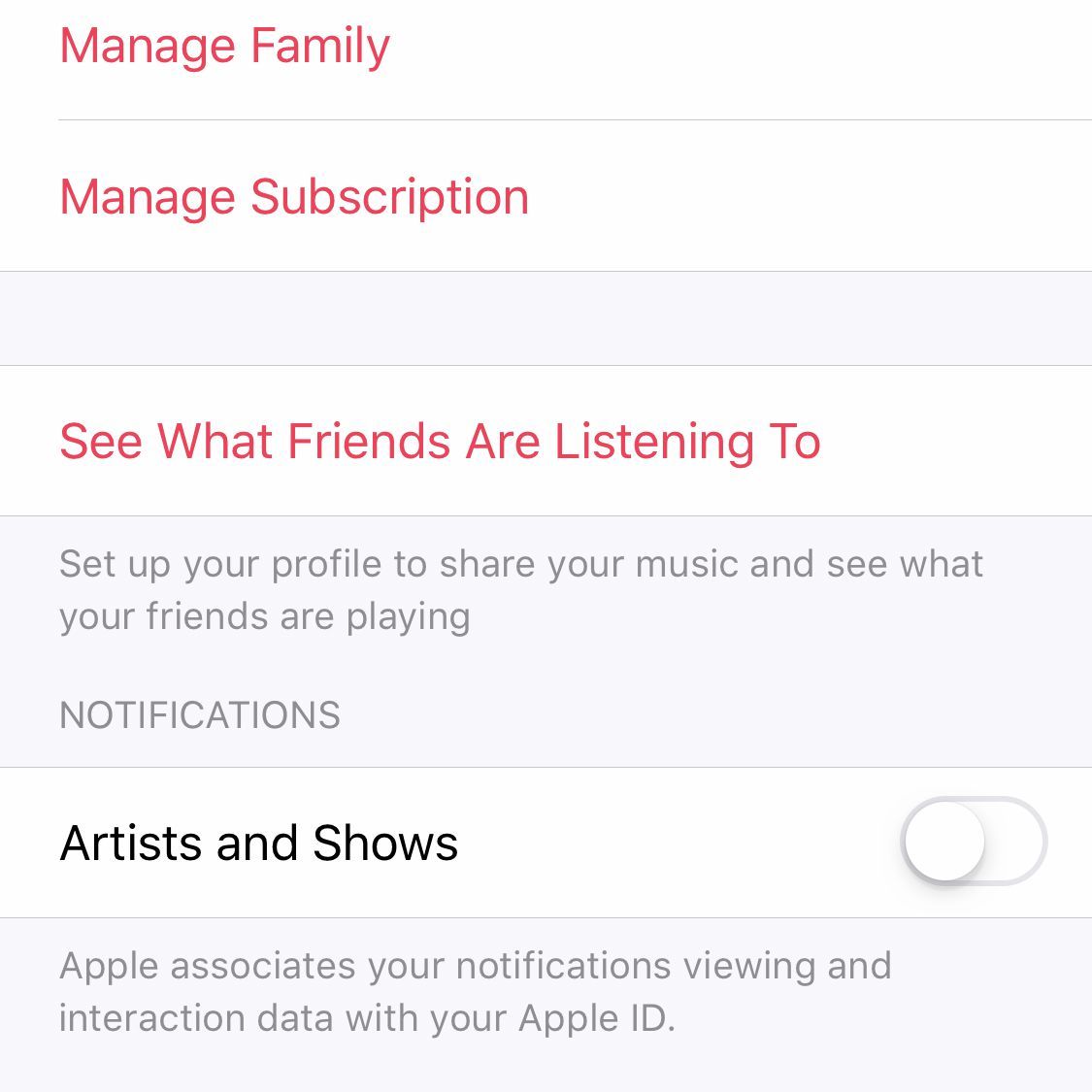 Скриншот экрана профиля в Apple Music на iPhone