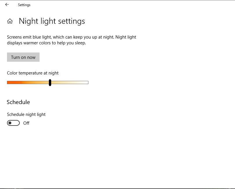 скриншот настроек Windows Night Light