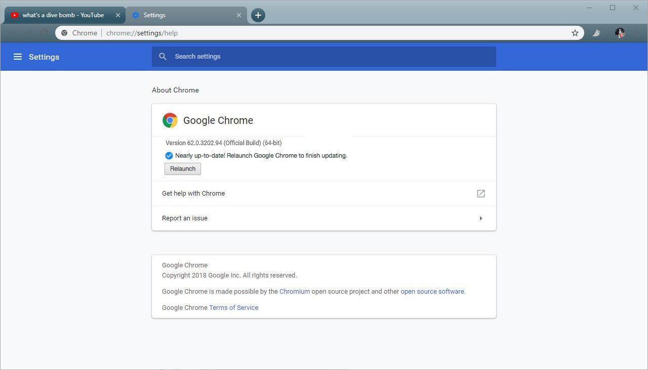 Скриншот экрана обновления Chrome.
