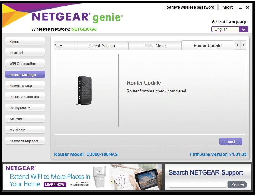 Снимок экрана, показывающий, как обновить маршрутизатор NETGEAR