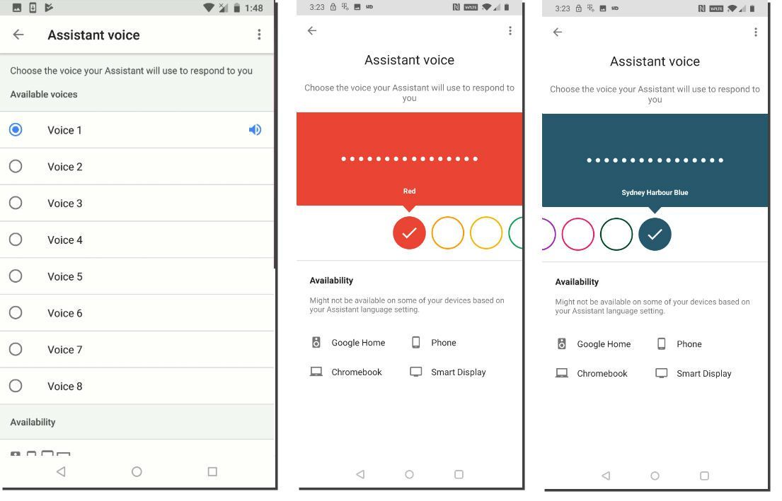 Скриншоты старых и новых голосовых меню Google Assistant.