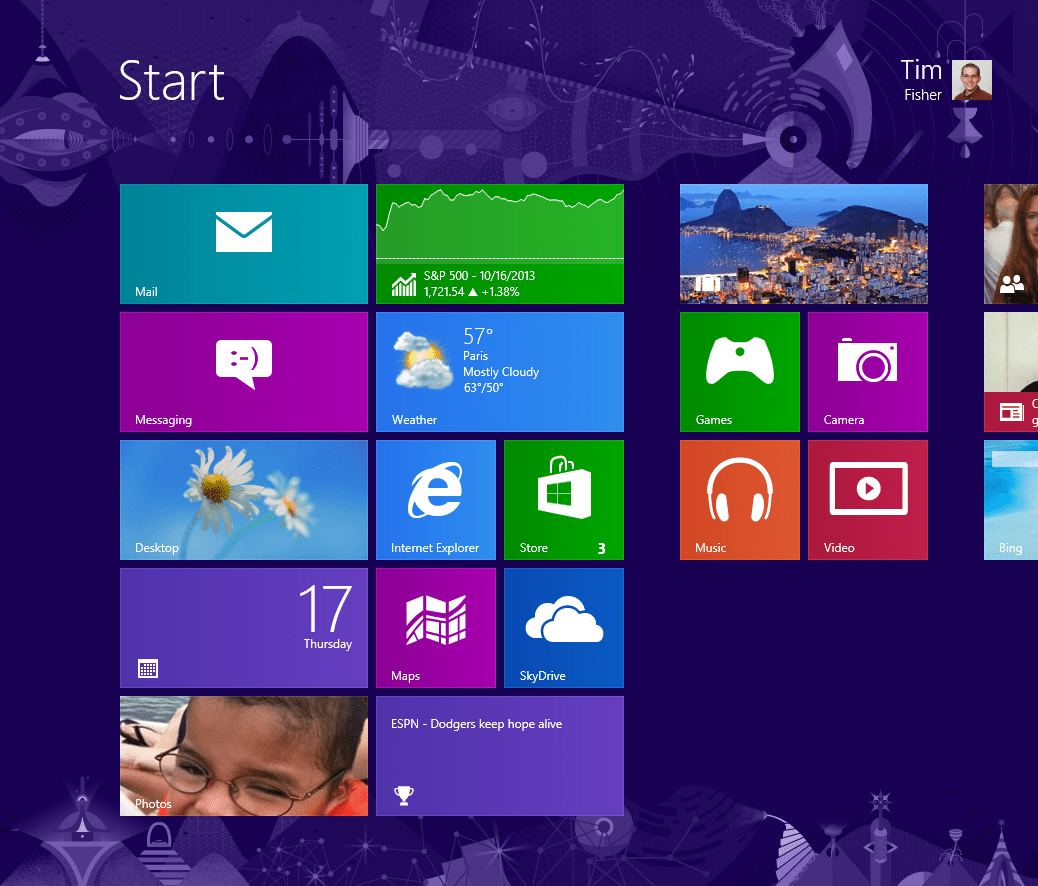 Снимок экрана начального экрана Windows 8