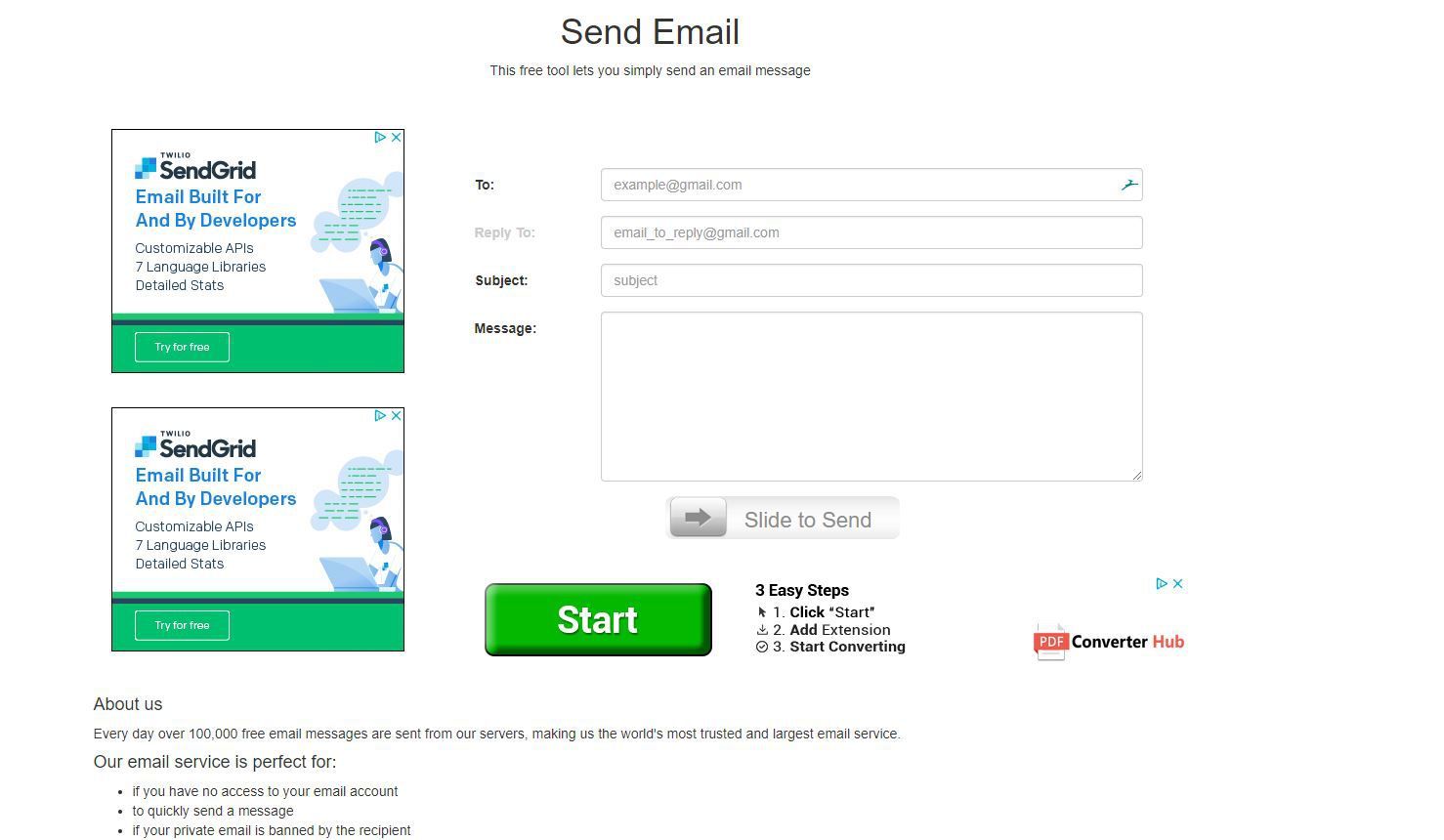 Снимок экрана отправки электронной почты