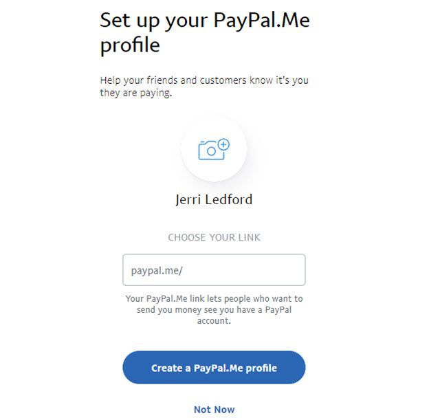 Снимок экрана настройки ссылки PayPal.Me на PayPal.com.