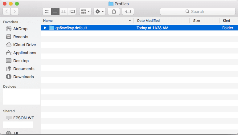 Скриншот папки Firefox Profiles в macOS Finder