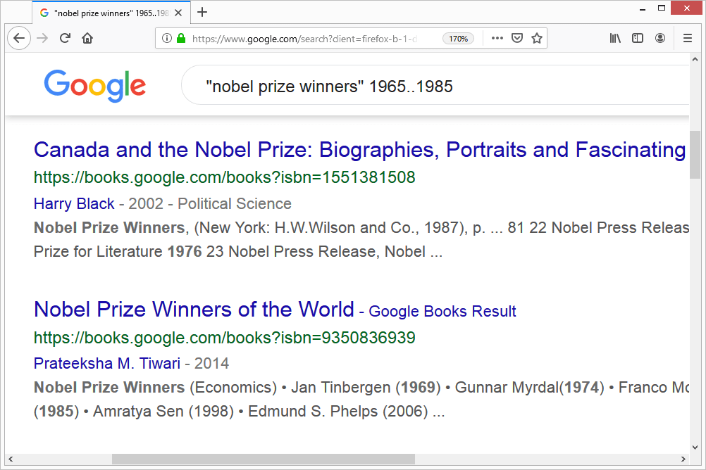 Кавычки в Google Search для нобелевских лауреатов
