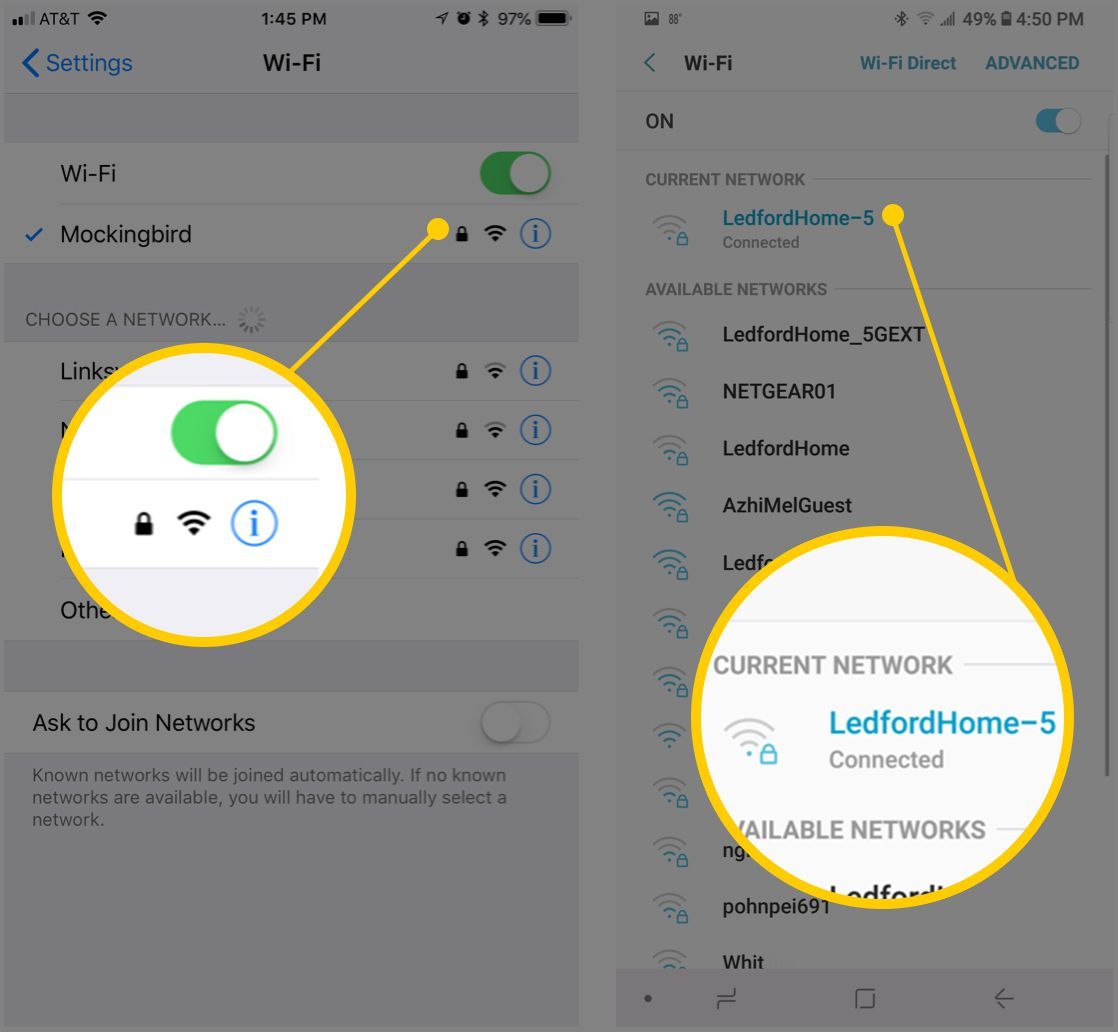 Скриншоты настроек силы Wi-Fi для iOS и Android