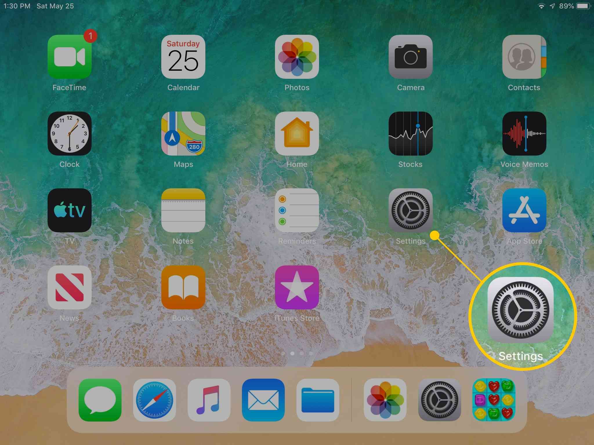 Значок приложения настроек на главном экране iPad