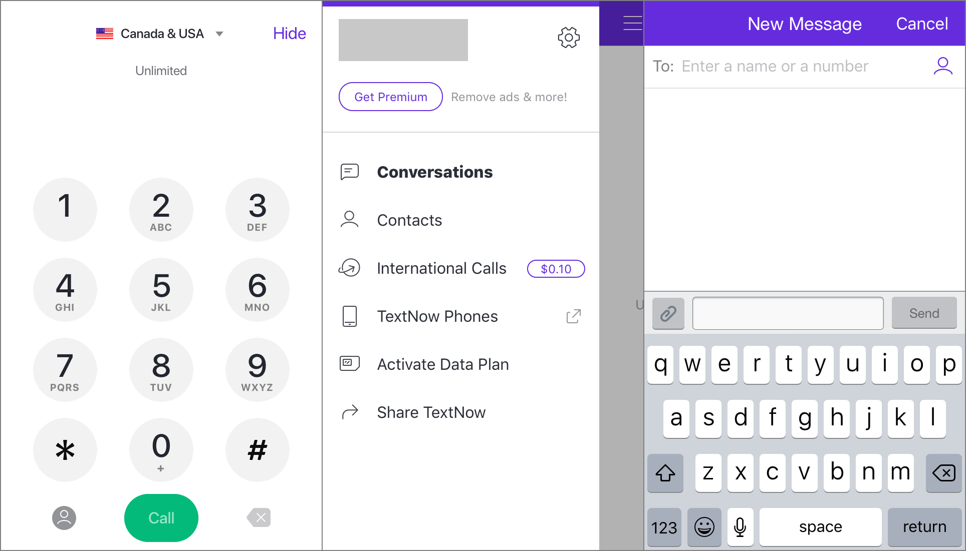 Снимки экрана бесплатного приложения для звонков Wi-Fi TextNow