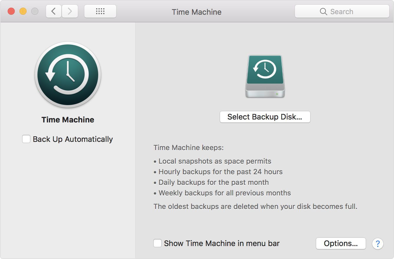 Снимок экрана приложения MacOS Time Machine.