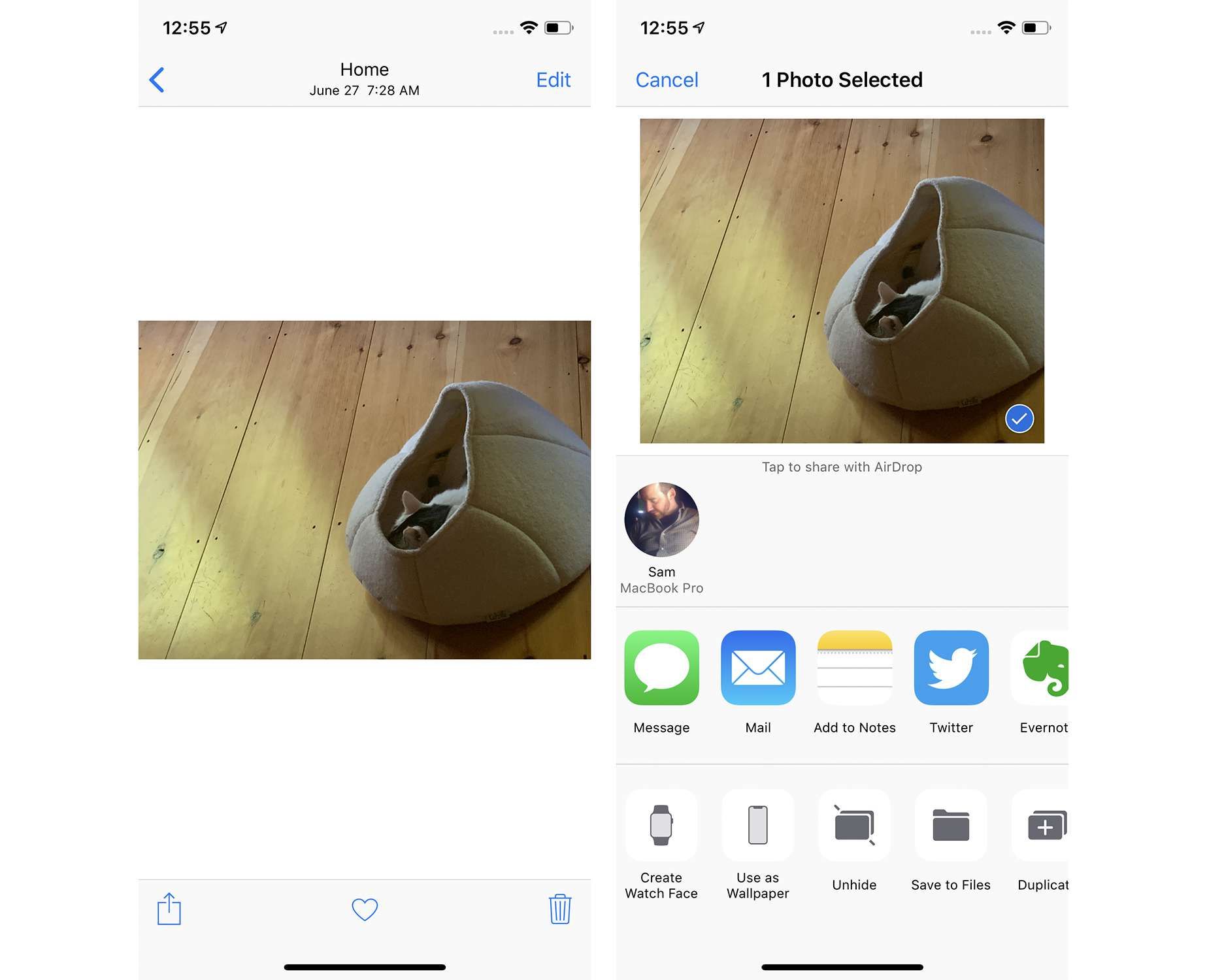 Снимки экрана с отображением фотографий в приложении iOS Photos