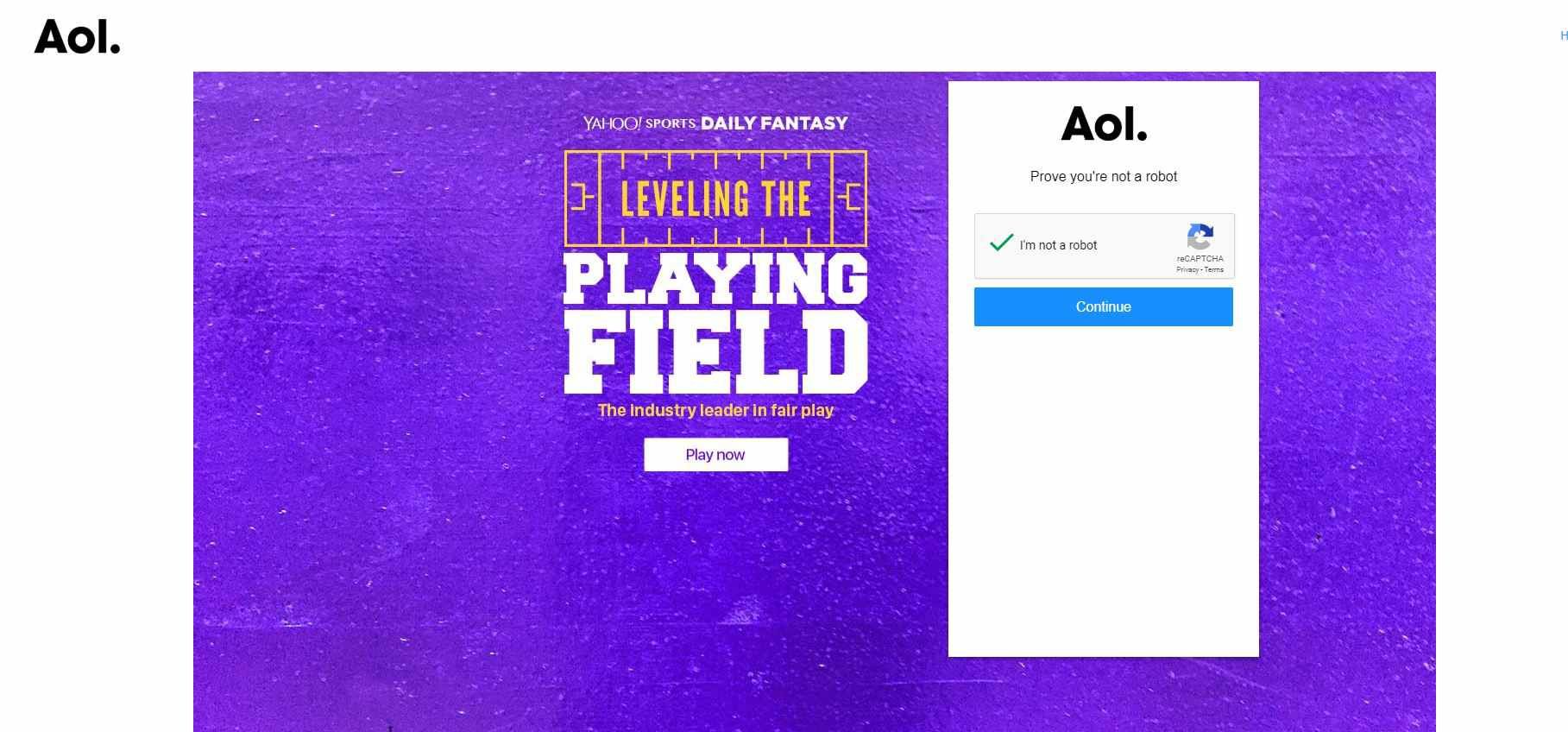 Снимок экрана теста AOL Mail CAPTCHA