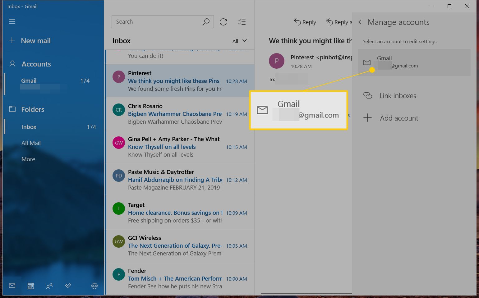 Учетная запись для удаления из Windows Mail