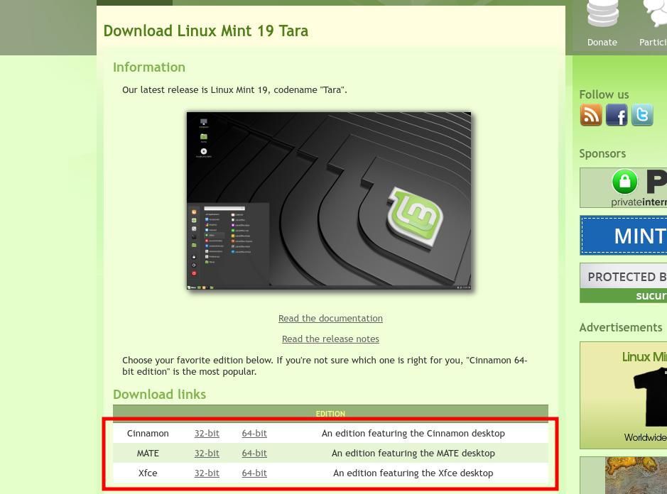 Страница загрузки Linux Mint
