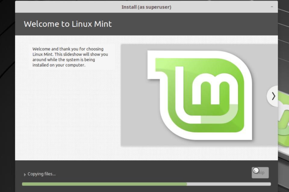 Прогресс установщика Linux Mint