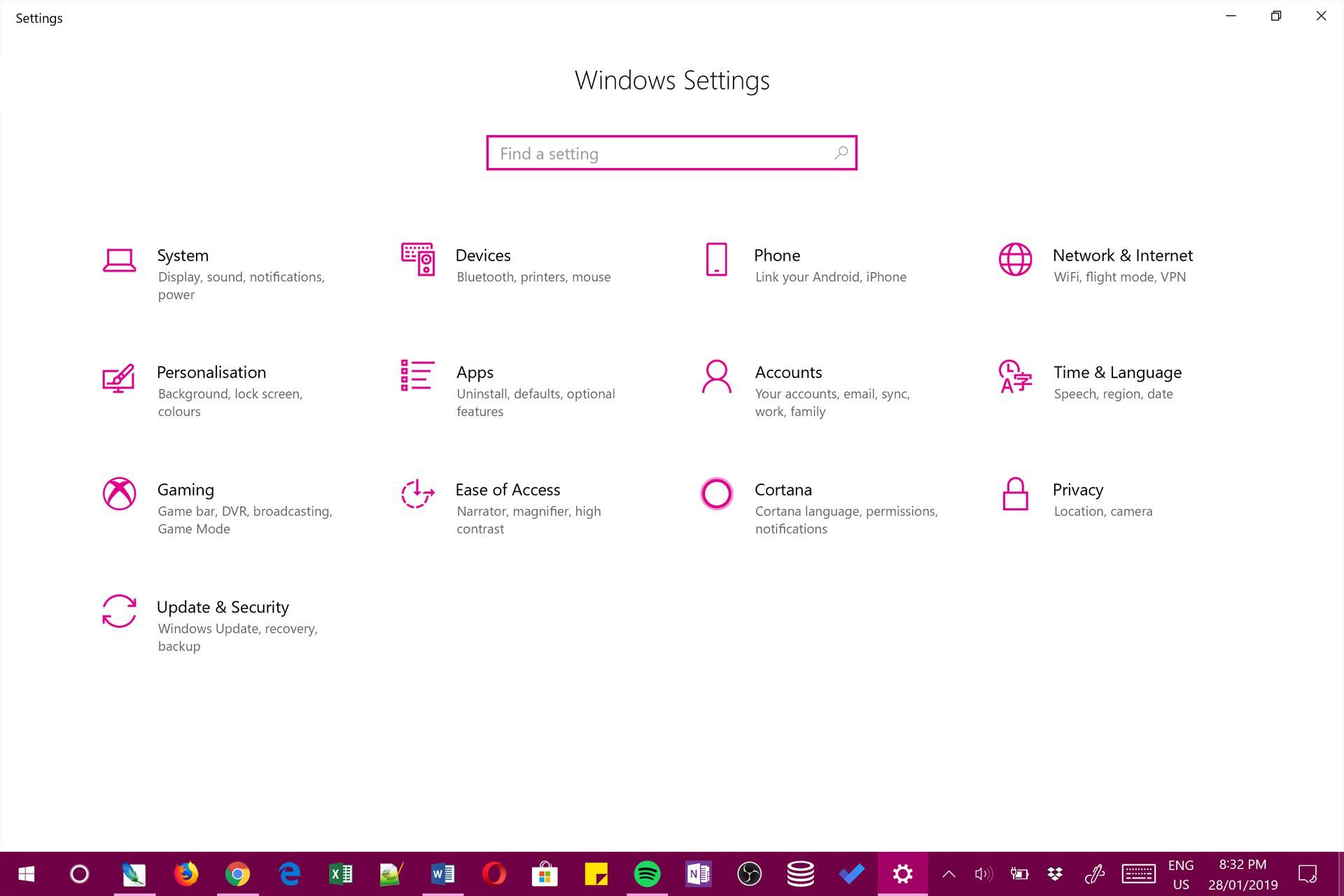 Приложение для настройки Windows 10.