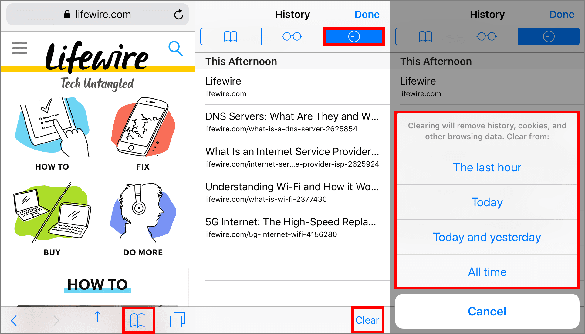 Очистка истории Safari через браузер на iPhone