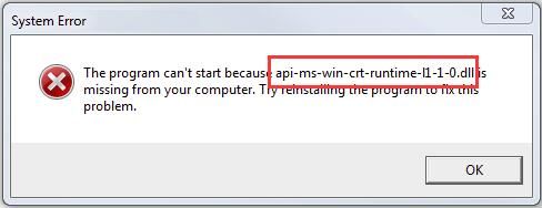 Fix api-ms-win-crt-runtime-l1-1-0.dll missing System Error 