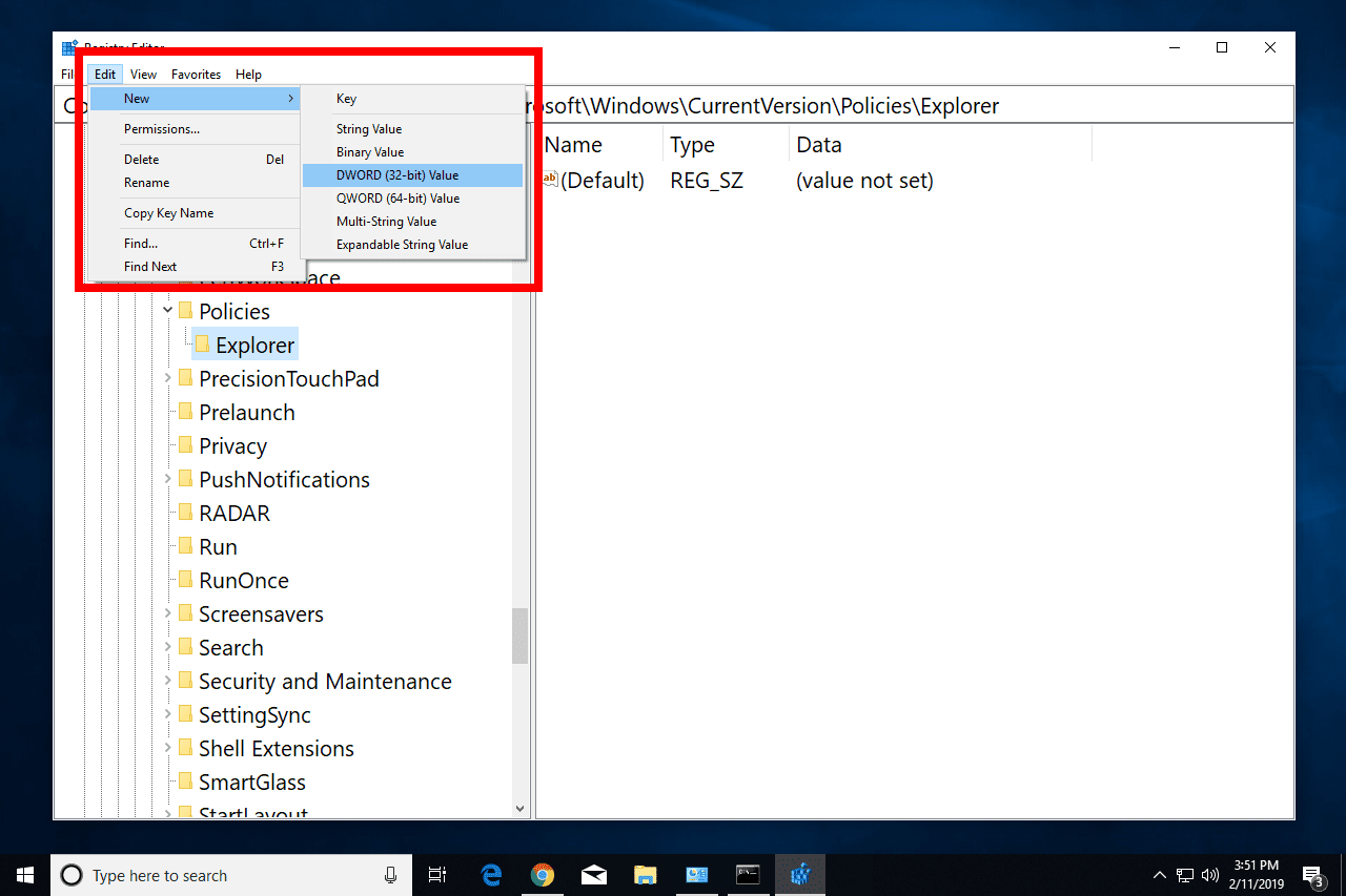 Новое значение DWORD (32-разрядное) в реестре Windows 10