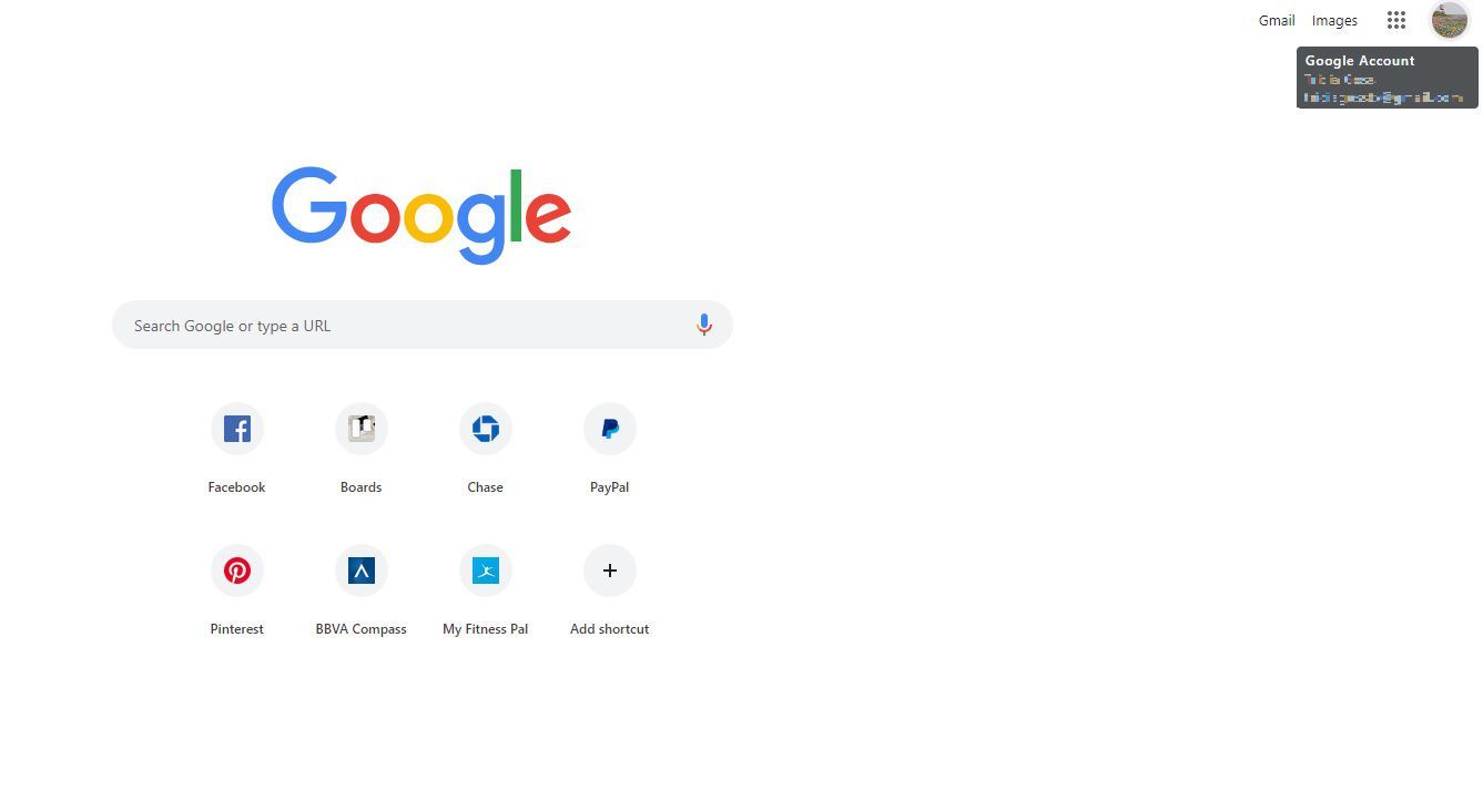 Снимок экрана аккаунта Google в правом верхнем углу страницы Google