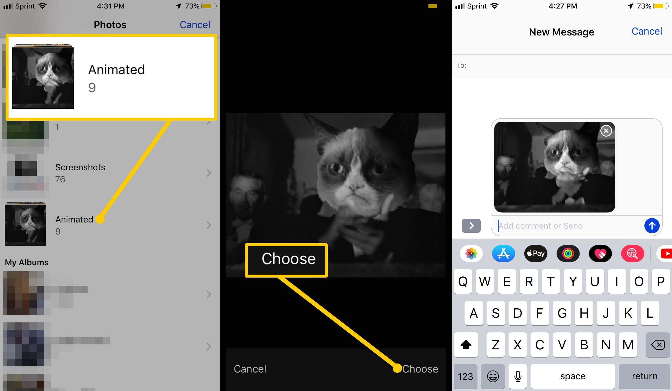 Выбор GIF на вашем iPhone для включения в текст