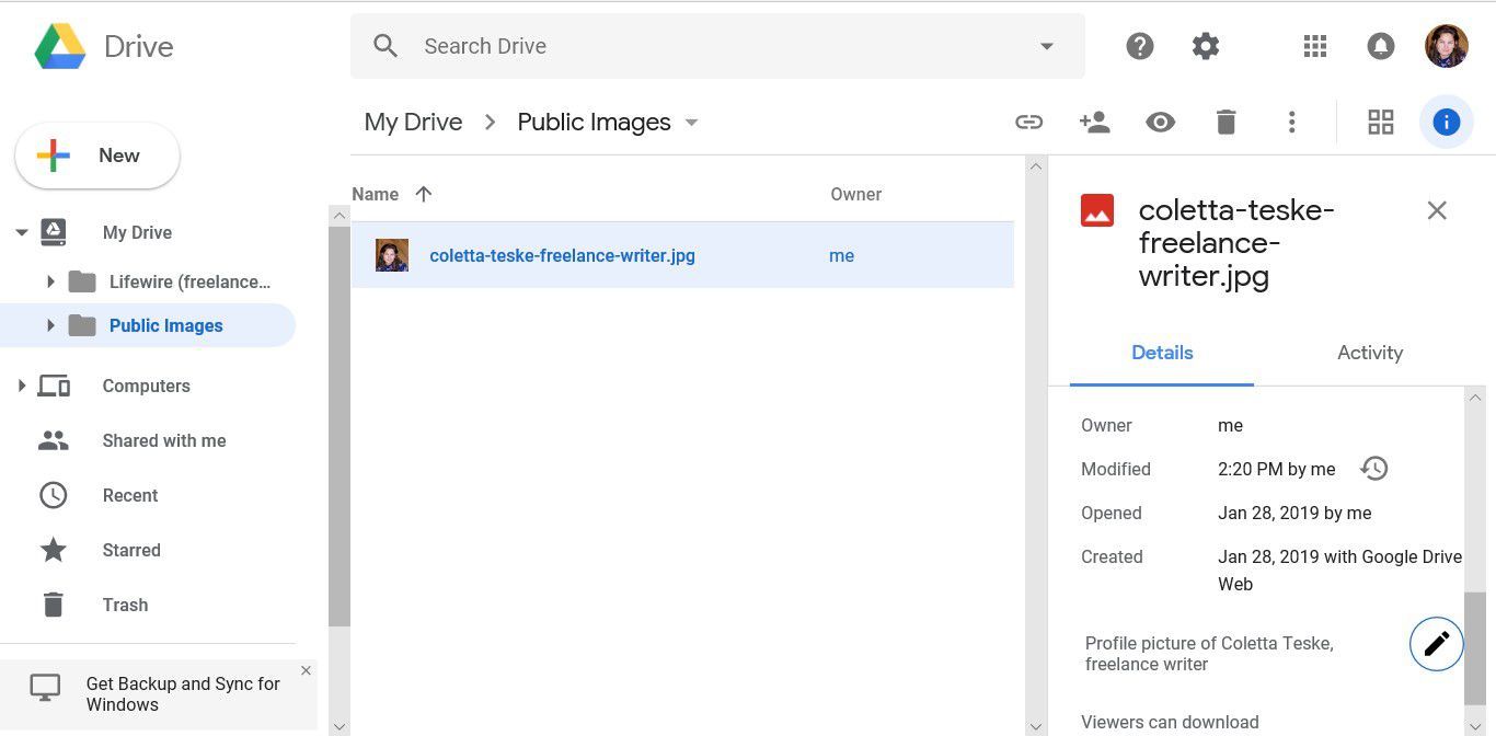 Снимок экрана, показывающий, как загружать изображения в Google с помощью Google Drive