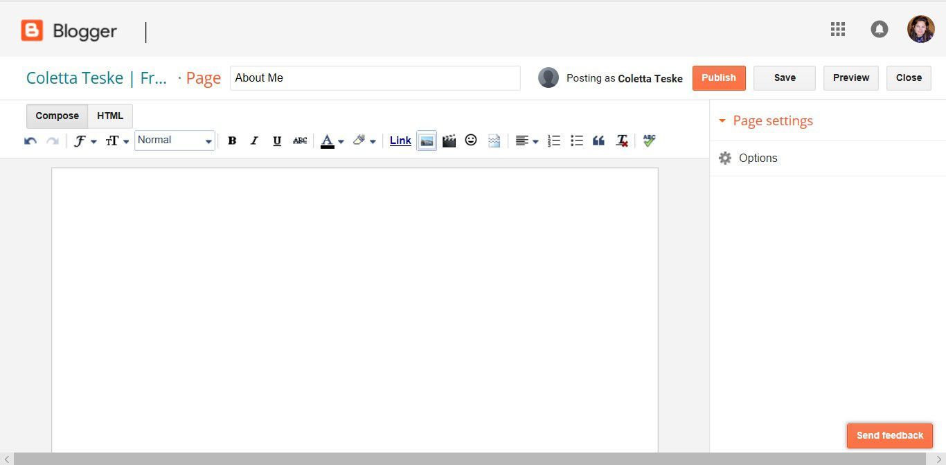 Снимок экрана, показывающий, как загрузить изображение в Google с помощью Blogger