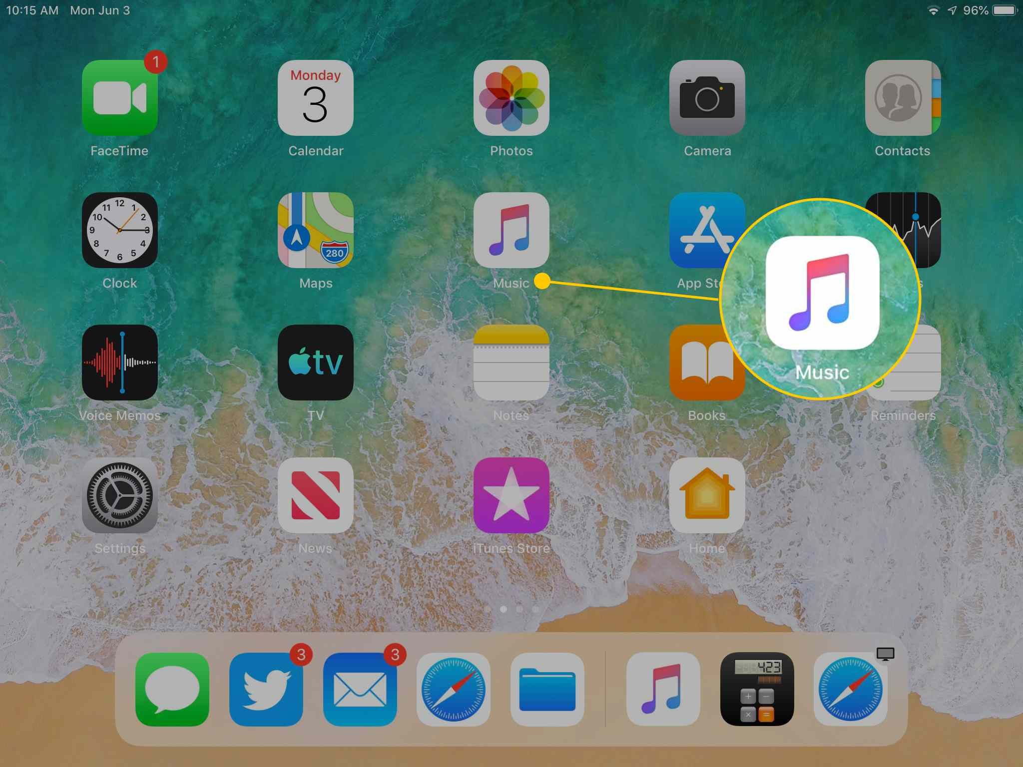 Значок музыкального приложения на iPad