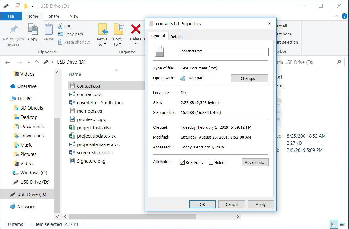 Снимок экрана, показывающий, как снять защиту от записи из файла в Windows