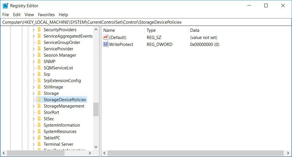 Снимок экрана, показывающий, где удалить защиту от записи в реестре Windows